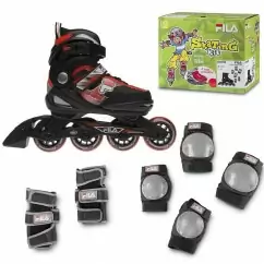 Дитячі роликові ковзани з захистом Fila J-One Black Red Combo 2 Set