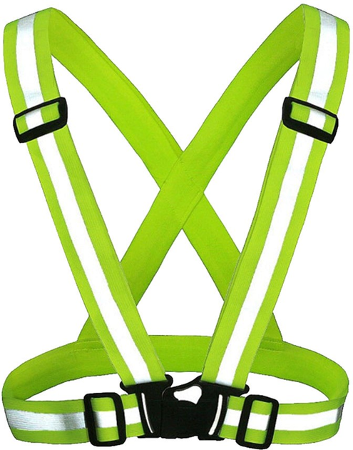 Світловідбивний жилет-хрестик неонового зеленого кольору з білими смугами для підвищення видимості в темну пору доби